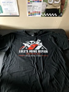 Screen printed work shirt for Luli’s Home Repair in Dallas, Texas.