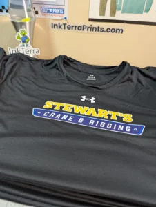 Custom printed Under Armour shirts for Stewart’s Crane & Rigging by Inkterra Prints.