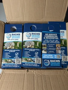 Printed promotional flyers for Bachi’s Pressure Washing.