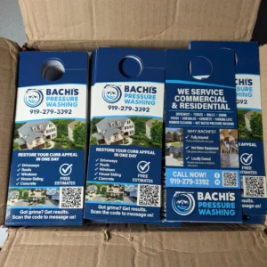 Printed promotional flyers for Bachi’s Pressure Washing.