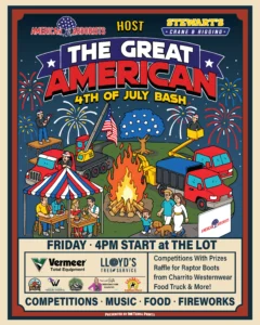 Full event flyer design for The Great American Bash with sponsors and details.